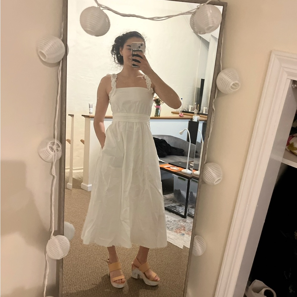 o.p.t. White Ruffle Midi Dress